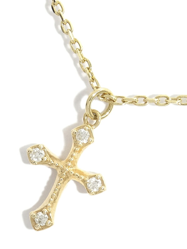 【agete】アガット『K10YG ダイヤ0.02ct ネックレス クロスモチーフ』1週間保証【中古】