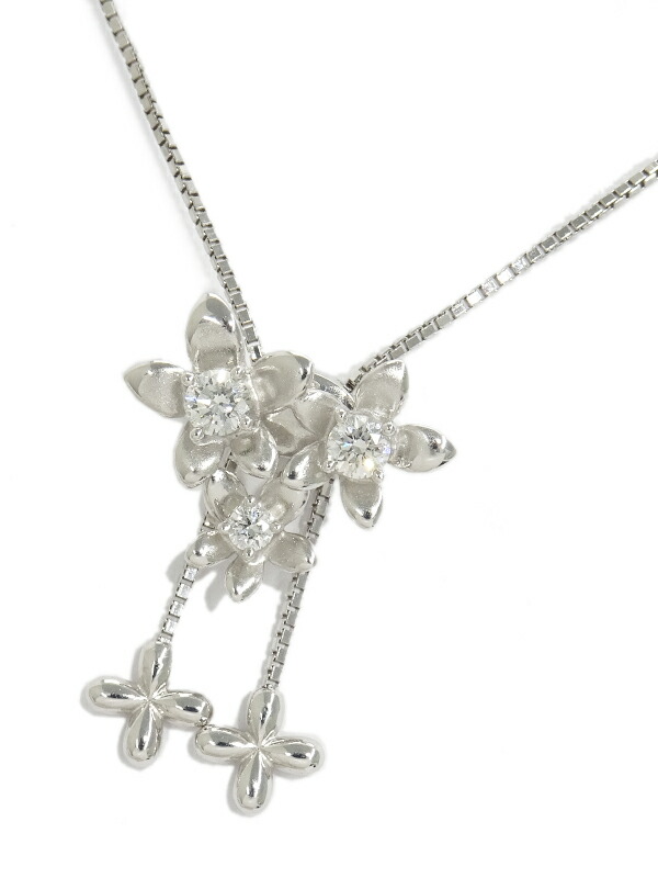 【TASAKI】タサキ『K18WG フラワーモチーフ ネックレス ダイヤ0.32ct』1週間保証【中古】