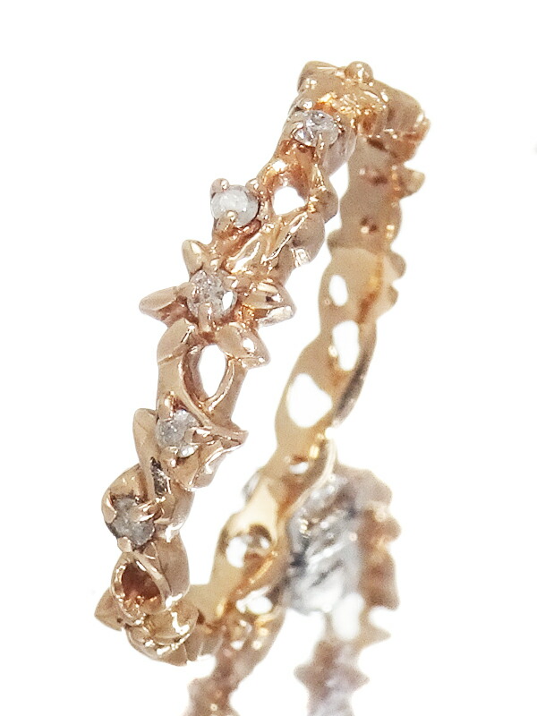 【agete】アガット『K10PG ダイヤモンド0.05ct リング』7号 1週間保証【中古】