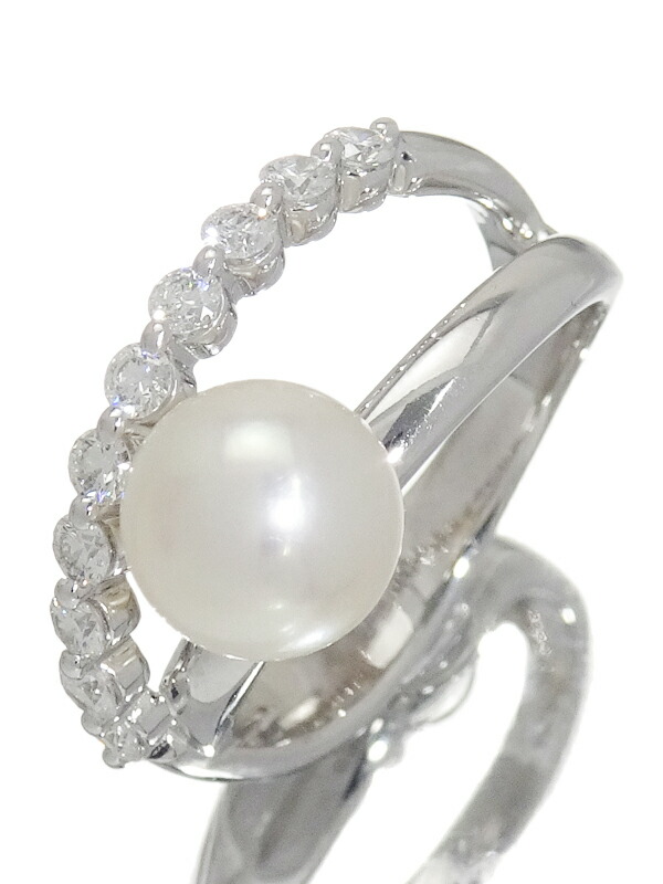【TASAKI】タサキ『K18WG パール8.0mm ダイヤ0.31ct リング』12.5号 1週間保証【中古】