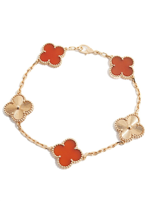 【Van Cleef ＆ Arpels】ヴァンクリーフ&アーペル『K18PG ヴィンテージアルハンブラ ブレスレット 5モチーフ カーネリアン ギヨシェ』1週間保証【中古】｜高山質店