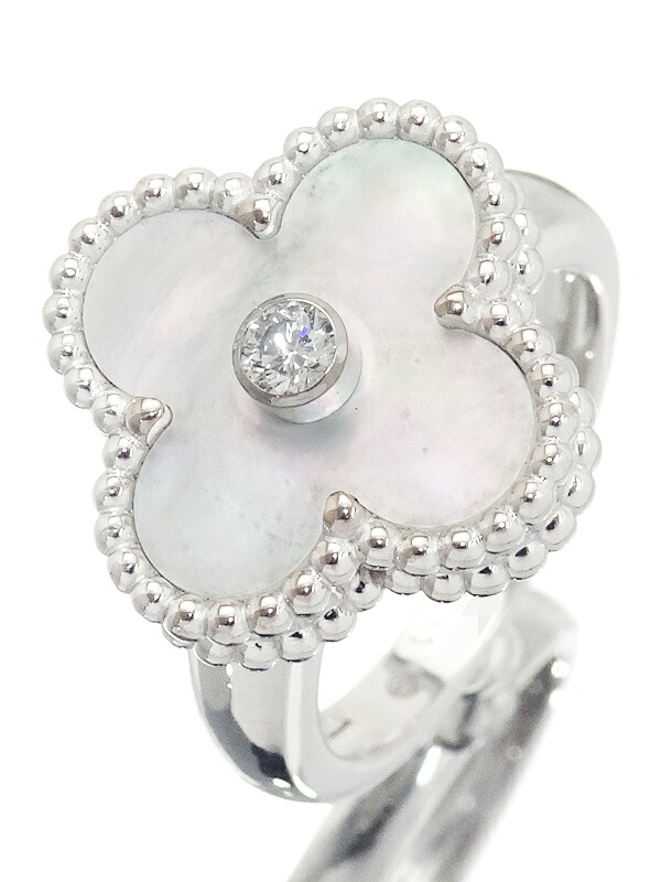 【Van Cleef ＆ Arpels】ヴァンクリーフ&アーペル『K18WG ヴィンテージアルハンブラ シェル 1Pダイヤモンド リング』5号 1週間保証【中古】｜高山質店