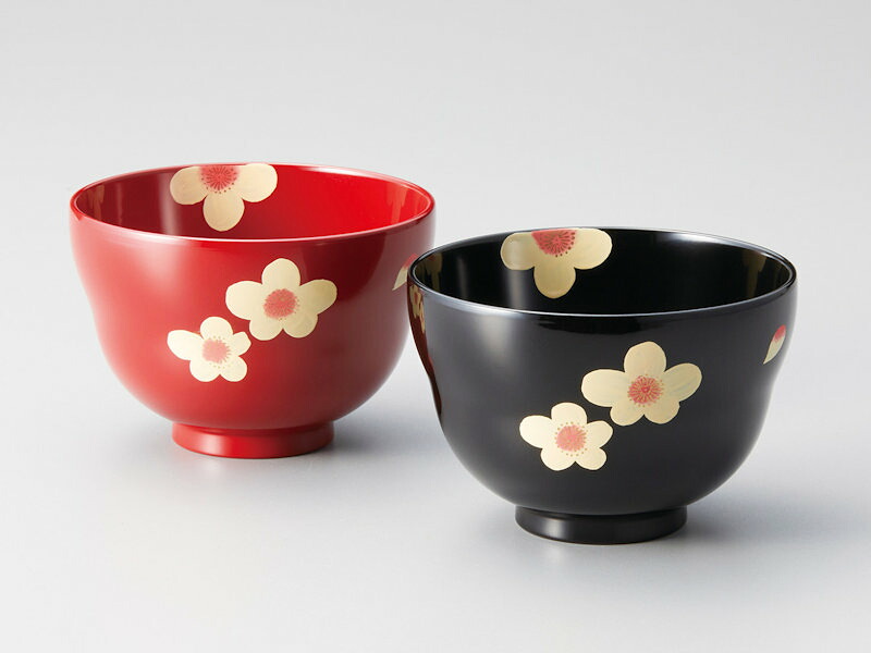 食洗機対応：花 福々汁椀ペア 溜・朱 2客：和食器 おもてなし おしゃれ かわいい 冠婚葬祭 御祝 結婚祝い 引出物 法事 還暦 記念品 退職 両親 友人 誕生日 プレゼント ギフト 母の日 雑貨 日本製 国産