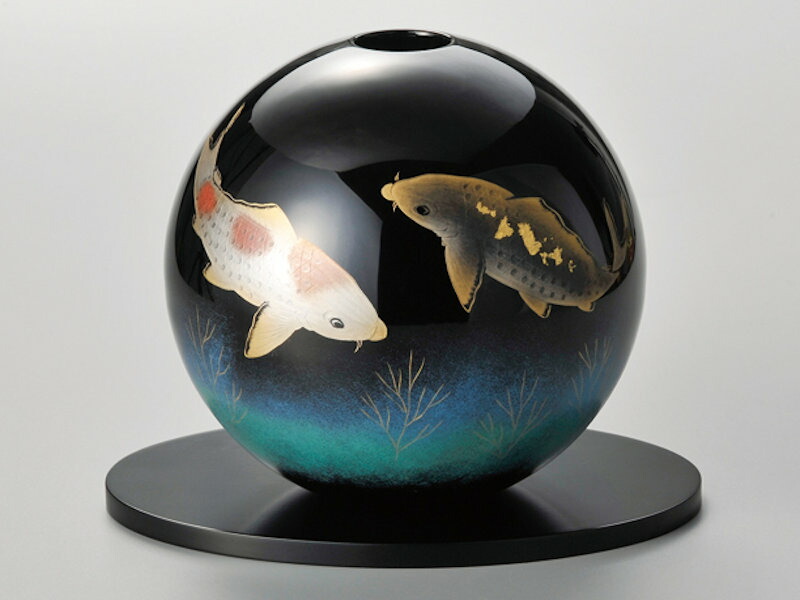 楽天市場】鯉 丸型花器 花台付（黒）宮内庁御用達 日本製 来客 うるし