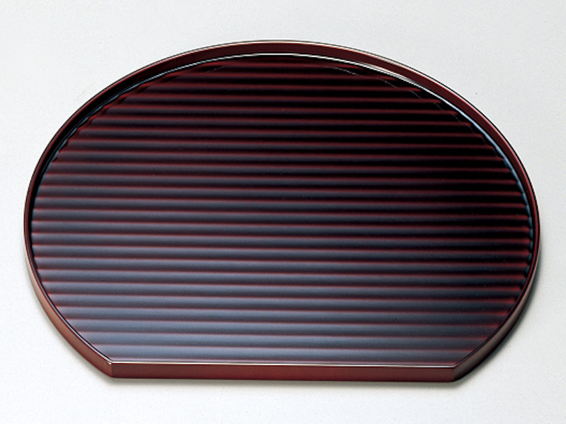 かんな目 尺2半月膳 溜 1枚 木製 ウレタン漆混合塗り 半月盆(約363×321×12mm) 和食器 会席膳 懐石膳 和モダン おもてなし 茶会 高級 ギフト 伝統 工芸 毎日使い 引き出物 来客用 日本製 国産|漆器たかやすみ