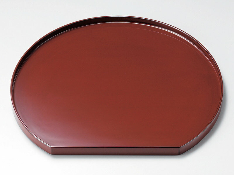 尺2半月膳 古代朱 1枚 363mm×330mm 赤 木製 手塗り 漆塗り 半月盆 和食器 配膳トレー 約36cm 和食器 会席膳 おもてなし 茶会 高級 ギフト 伝統 工芸 毎日使い 引き出物 来客用 日本製 国産|漆器たかやすみ