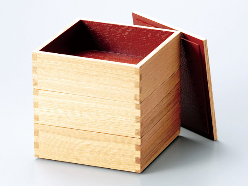楽天市場】重箱 松竹梅 蒔絵 65三段重 黒内朱 1組：木製漆塗り 3