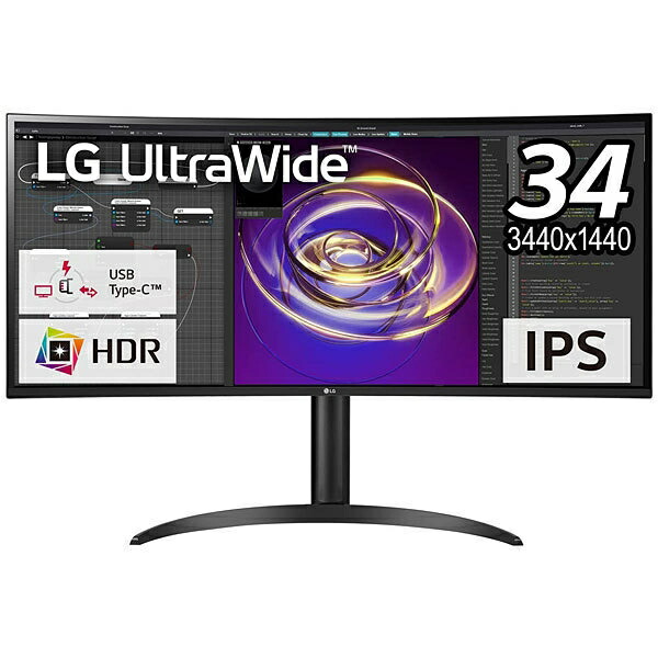 【法人限定】LG Electronics Japan 34WP85CN-B 34インチ 曲面型ウルトラワイド液晶ディスプレイ(3440×1440/IPS/ノングレア/HDMIx2/DP/TypeC(PD90W)/スピーカー/チルト/高さ調整)