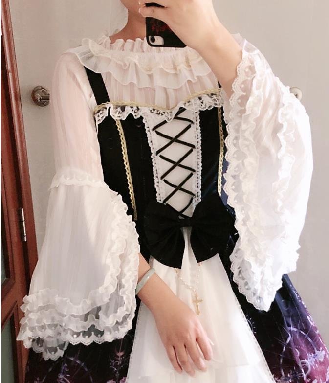 楽天市場 セクシーなlolitaブラウス日系可愛いお姫様ロリータ 黒白 レディースシャツ 姫袖 丸襟 リボン ベージュ ロリィタブラウス フリルブラウス お茶会 ゴシックロリータ ゴスロリ ゴージャス クラシカル 貴族 ロマンティックブラウス トップス コスチュームシフォン