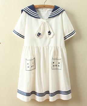 楽天市場 レディースファッション 夏 半袖ワンピース マリン風 セーラー風ワンピース セーラー ワンピース セーラー服 ワンピ 長袖 セーラーカラー 学院風 着痩せ キュート 可愛い猫刺繍 高校生 普段着 コスプレコスチューム誕生日プレゼントにおススメワンピー 竹田