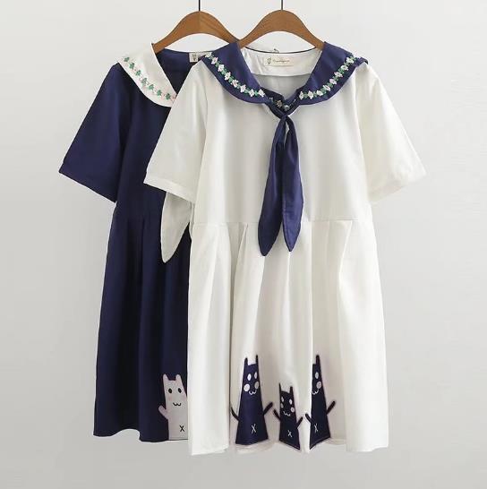 楽天市場 日系レディースファッション 夏 半袖ワンピース マリン風 セーラー風ワンピース セーラー ワンピース セーラー服 ワンピ 長袖 セーラーカラー 学院風 着痩せ キュート 可愛い刺繍 高校生 学生 普段着 コスプレコスチューム誕生日プレゼントにおススメワンピー