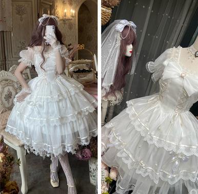 白妙ウィザード气花ワイフ春夏一色合いゴスロリワン剥き身 ロリィタ 半袖op Lolita ロリータ コスプレ 婚姻ウエア日常御衣ゴスロリワンピースドールティーチャー レディースフリル比べ ブドウ酒カット めんこいおヤングレディありさま姫組織ヤングレディーワンピ 紅毛