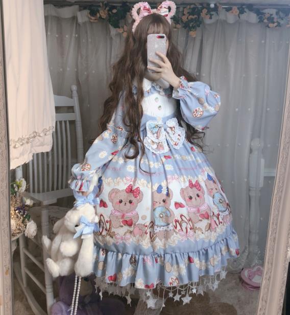 中華風春夏パンダ柄ワンカラーゴスロリワンピース ロリィタ 長袖op Lolita ロリータ コスプレ ウェディングドレス日常服ゴスロリワンピース人形師 レディースフリルレース ワインカート 可愛いお嬢様姫系少女ワンピ チャイニーズスタイルスカート Lolita ロリータ