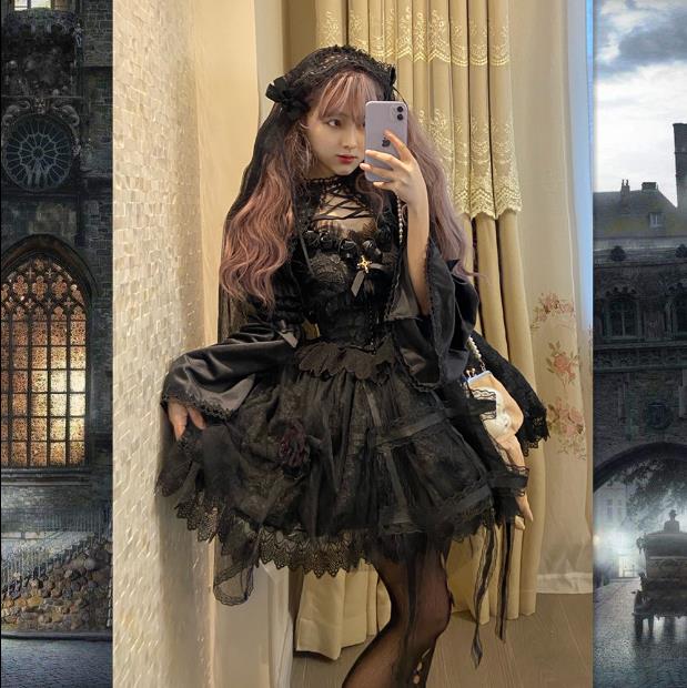 サスペンダースカート仙气花嫁春夏ワンカラーゴスロリワンピース ロリィタ OP Lolita ロリータ コスプレ ウェディングドレス日常服ゴスロリワンピース人形師レディースフリルレース ワインカート 可愛いお嬢様姫系少女ワンピ ホワイトワンピゴージャスドレス夜明け黒JSK