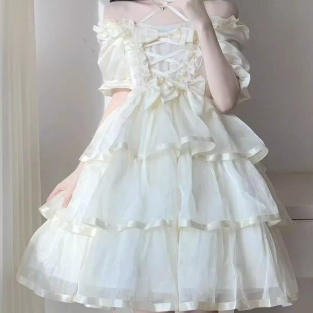 人気新品ウェディングOP半袖ドレス花神白仙气花嫁春夏ワンカラーゴスロリワンピース ロリィタ華やか刺繍 Lolita ロリータ コスプレドレス日常服ゴスロリワンピース人形師黒 レディースフリルレース ワインカート 可愛いお嬢様姫系少女ジャスドレスネックレウエストリボン
