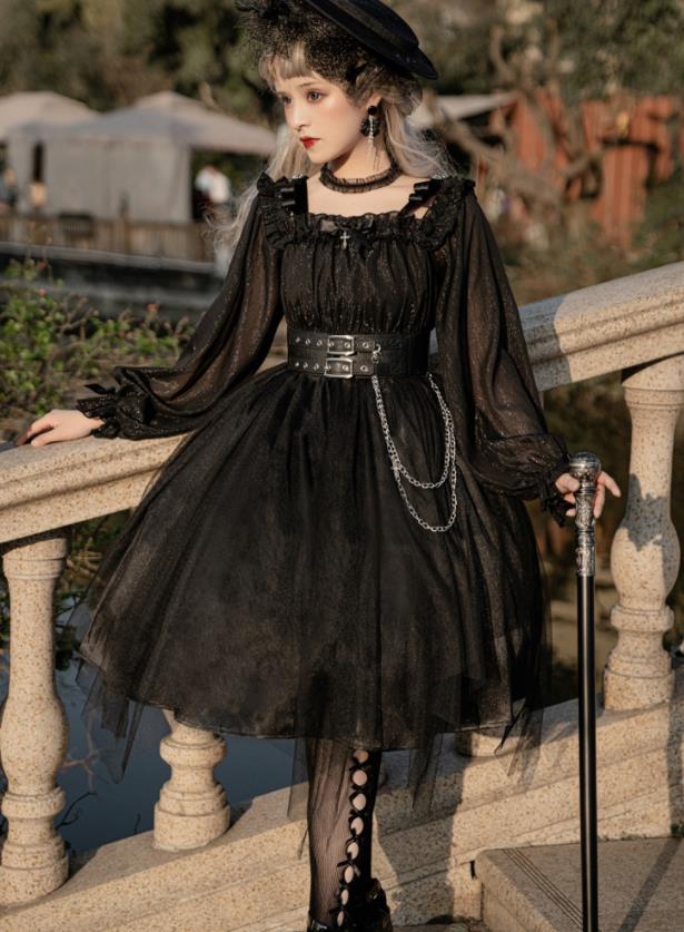 オリジナル lolita ゴシック暗黒系魔法使いロリータワンピース　L358＃ Chinese style Gothic Lolita witch one-piece set, long length