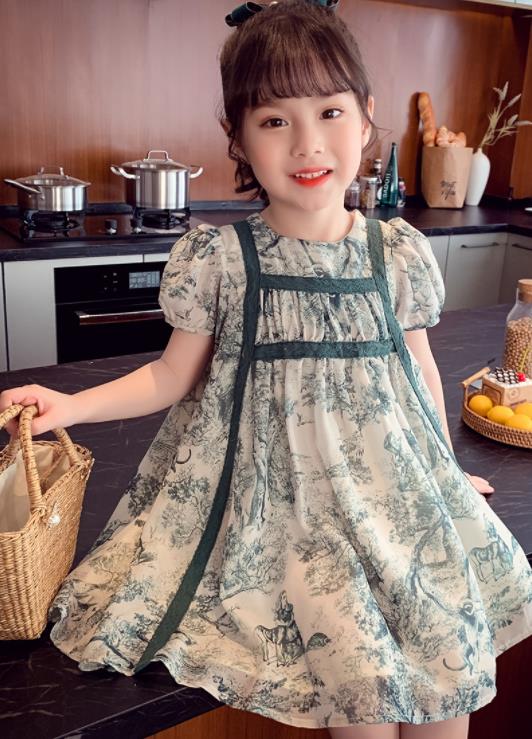 人気洋服上品女の子キッズドレスセーターワンピース お姫様ドレス 子供ワンピース キッズドレス 可愛い プリンセススカート半袖 子ども服90cm 100cm 110cm 1cm 130cm 140cm 150cmジュニア キッズ オシャレワンピース 入学式 卒業式 夏 シフォン韓国版洋風緑色