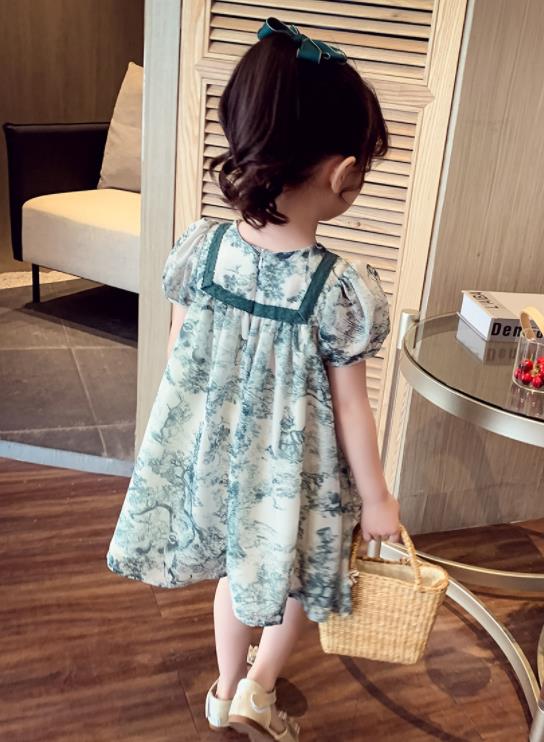 人気洋服上品女の子キッズドレスセーターワンピース お姫様ドレス 子供ワンピース キッズドレス 可愛い プリンセススカート半袖 子ども服90cm 100cm 110cm 1cm 130cm 140cm 150cmジュニア キッズ オシャレワンピース 入学式 卒業式 夏 シフォン韓国版洋風緑色