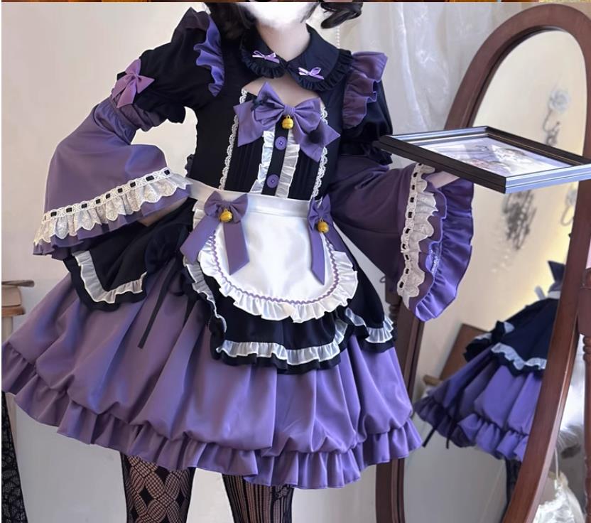 メイドロリータワンピース可愛い op花柄ワンピースメイドスカートロリータスカートロリスカート ロリィタ OP Lolita ロリータ コスプレ 日常服ゴスロリ人形師 レディースフリルレース 少女 jskopロリータスカートパープル