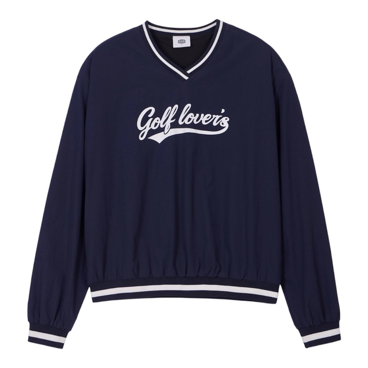 【GOXO ゴーエックスオー】ゴルフウェア レディース 秋冬 長袖 シャツ Vネック トップス/韓国 おしゃれ かわいい おすすめ 人気 ブランド/ネイビー 紺(ゴルフラバーVネックウーブンマンツーマン)｜コスメジャングル