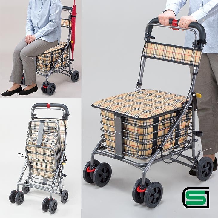 【貨物輸送無料】買い出し手押し車 4輪 折りたたみ SG御墨付き 居敷き付き添い人 お買い出し手押し車 手押し車 しろがね色鉄道車両 老いらく者 持ちはこび手押し車 手押し車 買い出し 繰出し御手伝い 助けること具 手元打ちきり