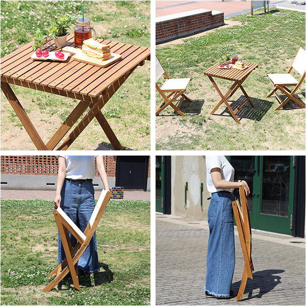 折りたたみガーデンテーブル・チェア（3点セット）人気素材のアカシア材を使用 Alisa-アリーザ- エクステリア・ガーデンファニチャー 