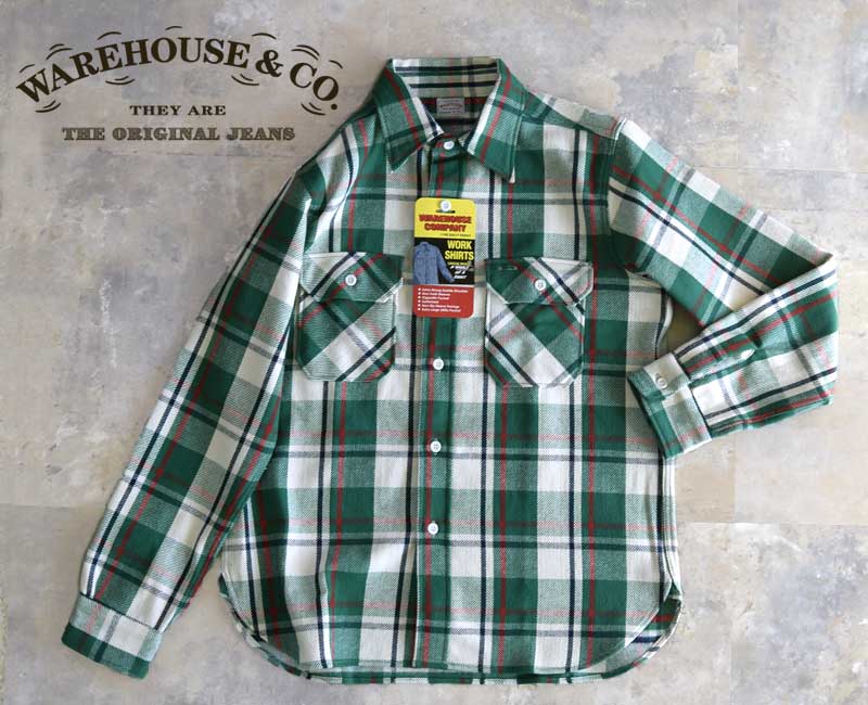 WAREHOUSE ウエアハウス FLANNEL SHIRTS C柄 / GREEN ネルシャツ
