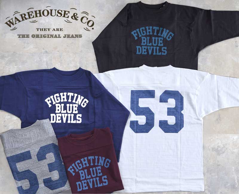 WAREHOUSE御召しもの棲み家 4063 7分袖蹴球TEE F.B.T 【BLUE DEVILS】【53】