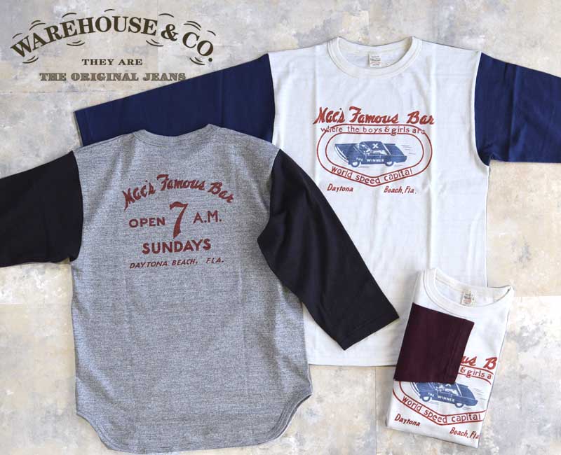 WAREHOUSEお召しもの棲み家 Lot 4800 7分袖野球T【MAC\u0026#039;S FAMOUS BAR】