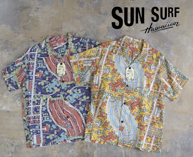 SUN SURF サンサーフ RAYON HAWAIIAN SHIRT WAIKIKI MAP ハワイアンシャツ