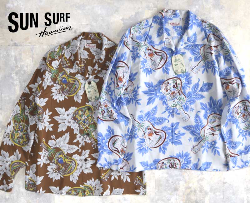 SUN SURF サンサーフ L/S RAYON HAWAIIAN SHIRT \u0026quot;UKULELE MELODY\u0026quot;ハワイアンシャツSS29603