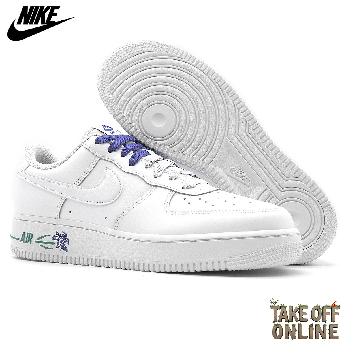 NIKE WMNS AIR FORCE 1 '07 SE WHITE/WHITE-PERSIAN VIOLET-STADIUM GREEN IF0498-101 ナイキ ウィメンズ エアフォース1 07 SE ホワイト/ペルシアンバイオレット/スタジアムグリーン メンズ ｜TAKE OFF ONLINE