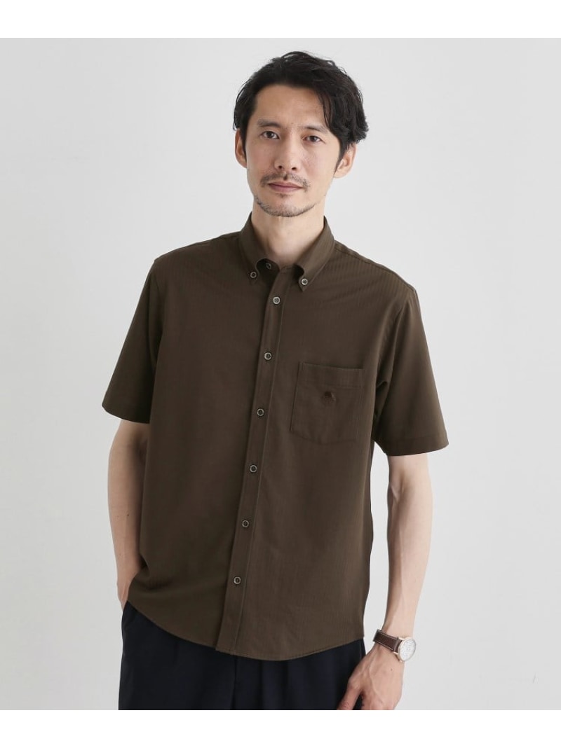 【SALE／40%OFF】【COOL CITY WEAR】ストライプジャージ ボタンダウンシャツ /接触冷感 TAKEO KIKUCHI タケオキクチ トップス シャツ・ブラウス ブラウン ネイビー グレー【RBA_E】【送料無料】[ Fashion]