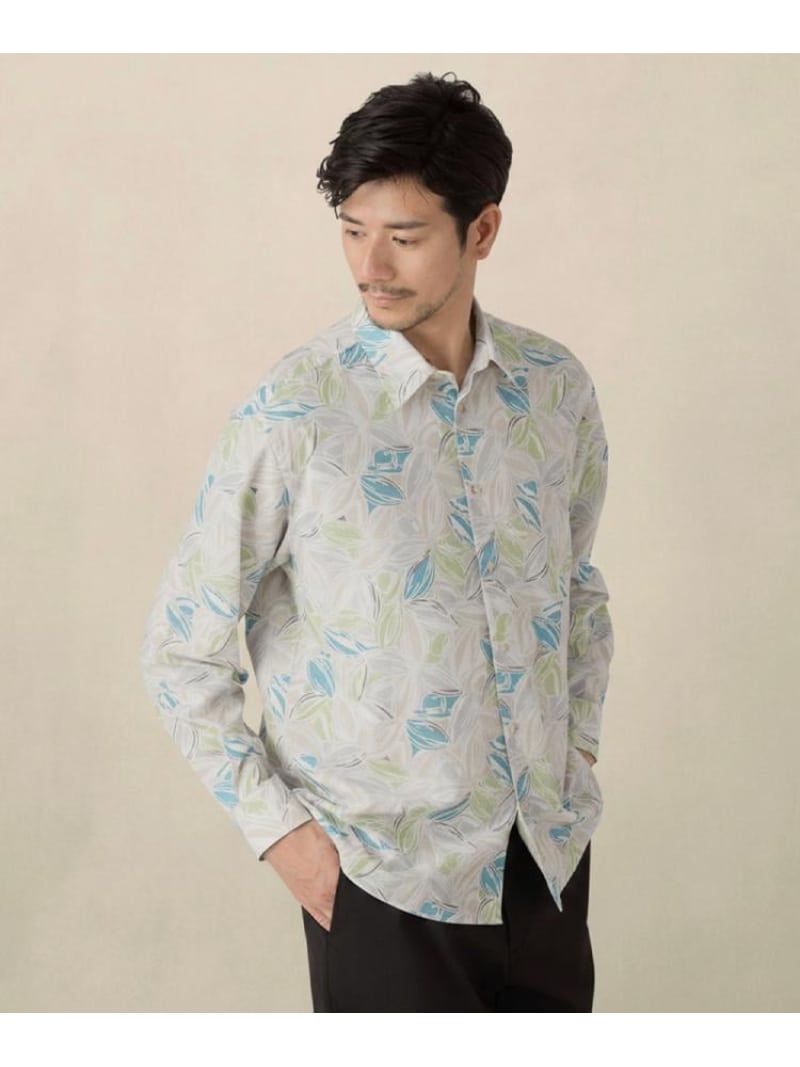 カカオ柄プリントシャツ TAKEO KIKUCHI タケオキクチ トップス シャツ・ブラウス ブルー ベージュ【送料無料】[ Fashion]