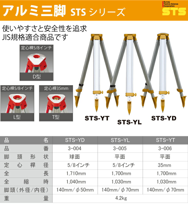 注目 全長:1740mm 接続ネジ径:5/8インチ 脚頭形状:平面 ELT-CS エレベータ三脚 STS - その他 注目 全長:1740mm 接続ネジ径:5/8インチ 脚頭形状:平面 ELT-CS エレベータ三脚 STS - その他