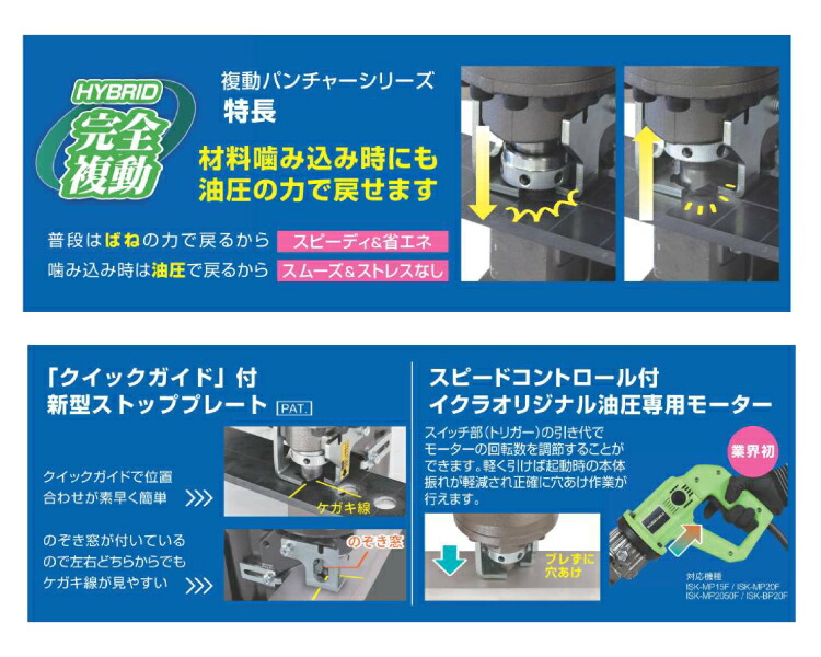 99％以上節約 育良精機 イクラ 電動油圧式パンチャー HYBRID複動油圧式パンチャー 50162 ISK-MP15F I270304 
