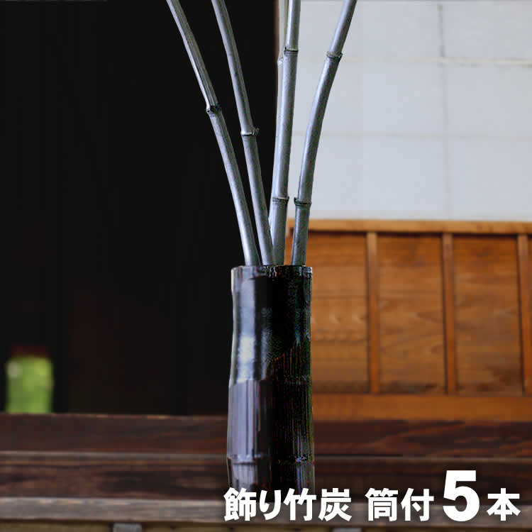 飾り竹炭(丸竹炭)孟宗竹ハツリ竹筒付5本入り 空気浄化作用 調湿 除湿 消臭 和室 洋室 インテリア 玄関 リビング 和 置物 竹 インスタレーション 丸竹 姿 高温 土窯 天然素材|虎斑竹専門店 竹虎
