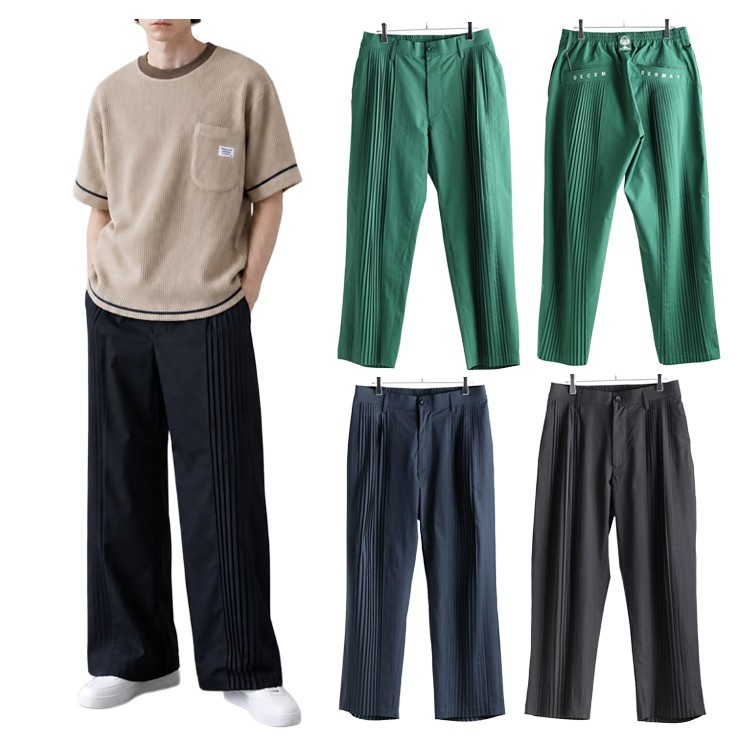 【月間優良ショップ受賞】 ディセンバーメイ ゴルフ パンツ メンズ ワイドパンツ テーパードパンツ ストレッチ プリーツ 速乾 耐シワ 耐ピリング サステナブル 無地 春夏 秋 ゴルフウェア ブランド DECEMBERMAY 1-405-2048|WEBGOLFSHOP TAKEUCHI