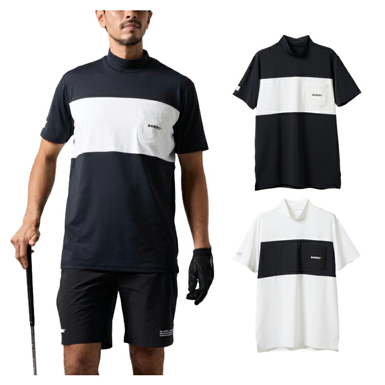バンデル ゴルフ モックシャツ メンズ 半袖 シャツ ハイネック モックネック 吸水速乾 UVカット 消臭 ゴルフウェア ブランド 無地 ロゴ BANDEL GOLF BGS-5SBPMC