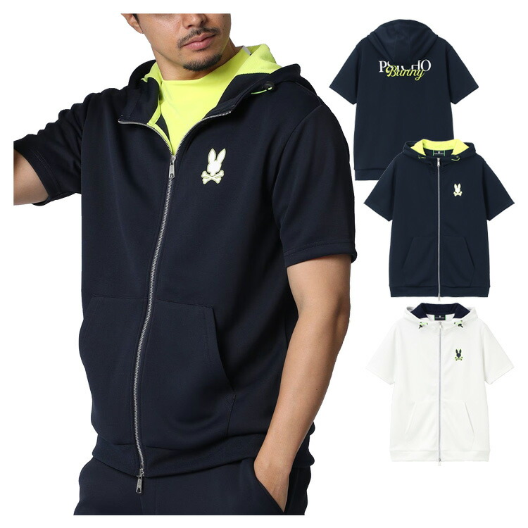 サイコバニー ゴルフ パーカー メンズ 半袖 フルジップ フーディー Tシャツ ゴルフウェア 無地 ロゴ 春 夏 ブランド GF718 PSYCHO BUNNY|竹内ゴルフ 店