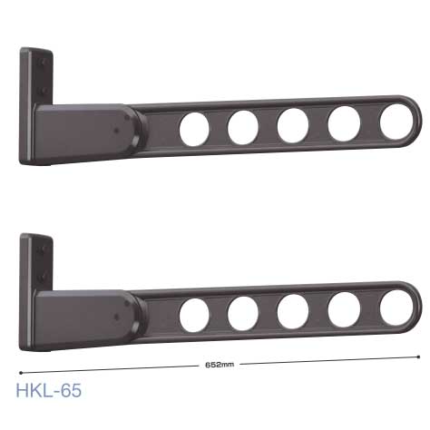 洗濯用品 物干しスタンド物干し金物 窓壁付け用ロングベース仕様 Hkl 65型 Webショップtakigawa 屋外ベランダの窓壁側に設置し室内からも洗濯物が干せる 角度調整とアームの折りたたみ収納が物干し竿を挿したままできる