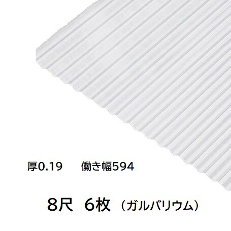 6枚単位 ガルバリウム 波板 8尺 丸波0.19mm厚 幅650mm(有効幅594) 約2438mm 梱包重量18.9kg GL生地 トタン波板