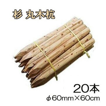 (納期約1週～) (木材杭 20本書き割り) 杉材 白杭 丸太んぼう杭 2尺 φ60mm×60珊 ［木杭 総有工事用杭 多役立つこと杭 瀧バス発着場 60×600粍］