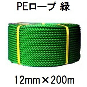 高品質 高耐久 PEロープ 緑 グリーンロープPE 12mm&times;200m巻 (法人個人選択)｜瀧商店