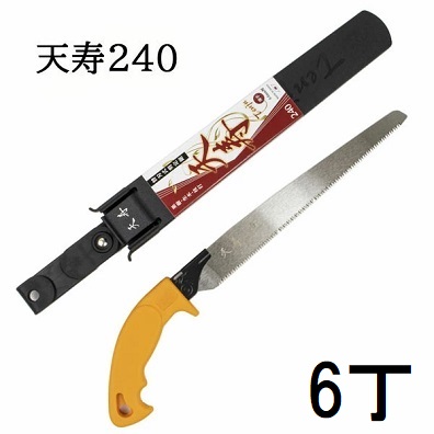(徳用6丁セット) 天寿 鞘入鋸 240mm 本体 薄手 0.6mm厚 替刃式剪定鋸 天寿刃物本舗　zs