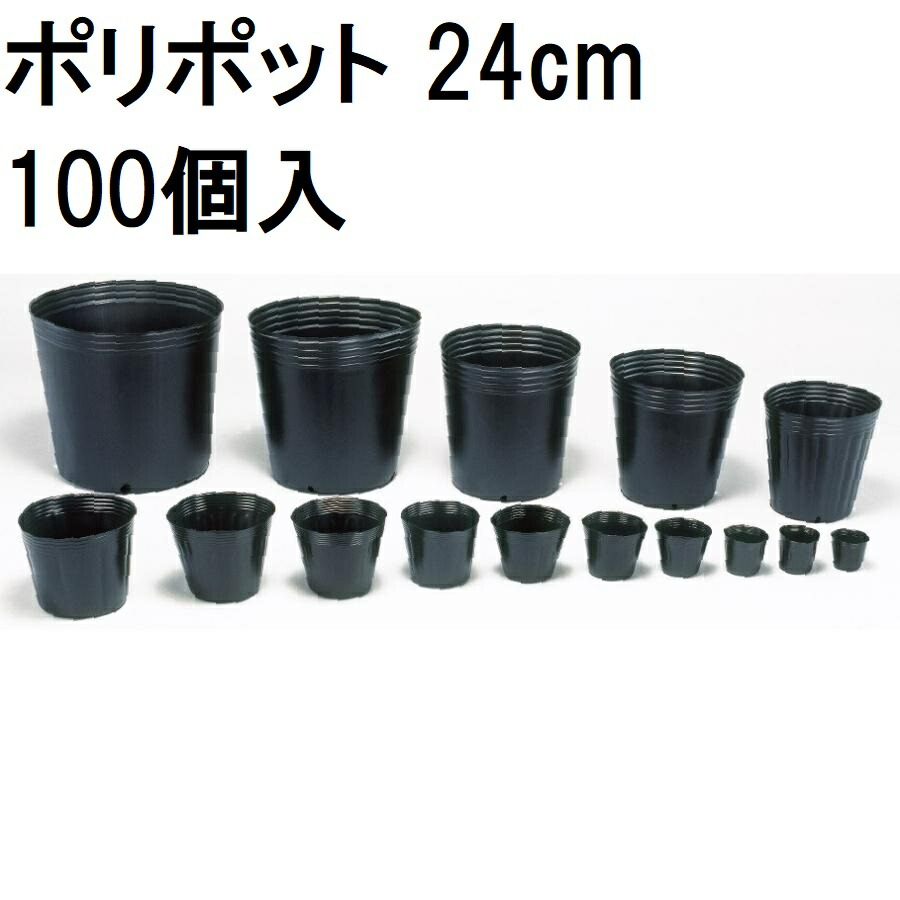 【ご申しつける前に要店卸し資産突きとめる】(徳用100個入) ポリポット 24糎 (とびだしポット) ポリ鉢 丸型ポット  黒丸 240 カド穴4 差しわたし240mm×高さ240粍 真ん中農材 |法人人間選りすぐる