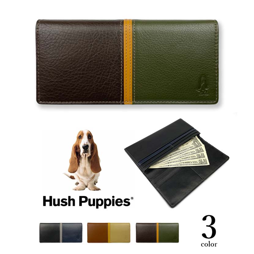 全3色 Hush Puppies ハッシュパピー リアルレザー トリコロールカラー かぶせ 長財布 ロングウォレット スリム ファスナー小銭入れ 牛革 ワンちゃん 犬 ドッグ メンズ レディース 男女兼用 プレゼント 贈り物 父の日 Arganita Tn