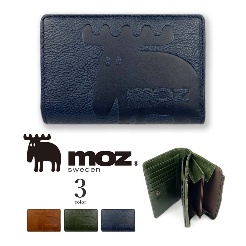 全3色!moz(モズ)リアルレザー 二つ折り 財布 ショートウォレット L字ファスナー 小銭入れ カードケース 本革 牛革 皮革 メンズ レディース 男女兼用 プレゼント プレゼント(送料無料)