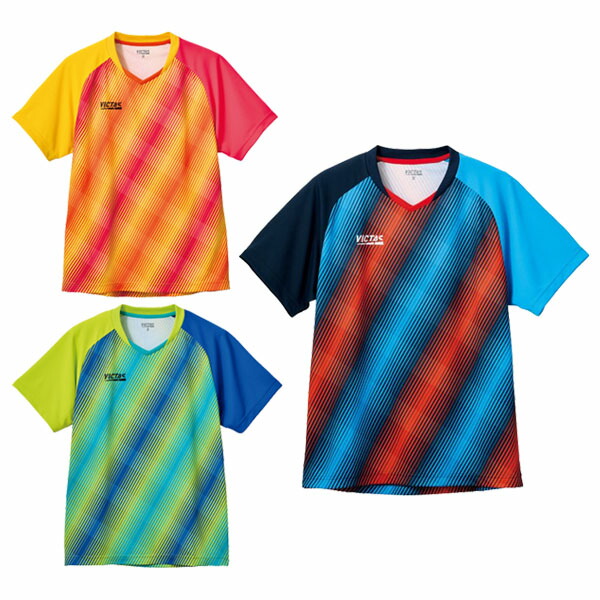 卓球ウェア VICTAS バイアスストライプ ゲームシャツ【BIAS STRIPE GS】130-4XL バックメッシュドライ JTTA公認 吸汗速乾 伸縮 UVカット 抗菌 防臭 昇華プリント おしゃれ かっこいい ユニセックス ヴィクタス aog0163
