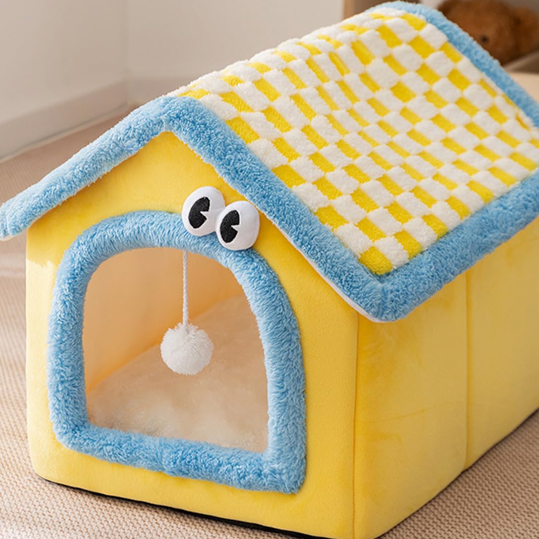 猫 ベッド 暖かい ペットハウス 冬用 ペットベッド 小型犬用 猫ハウス 屋根 犬ベッド 可愛い 犬ハウス 寒さ対策 室内 洗える 滑り止め ふわふわ ぐっすり眠る クッション付き 猫犬用 保温 快適 Eブラウン｜擇木ショップ